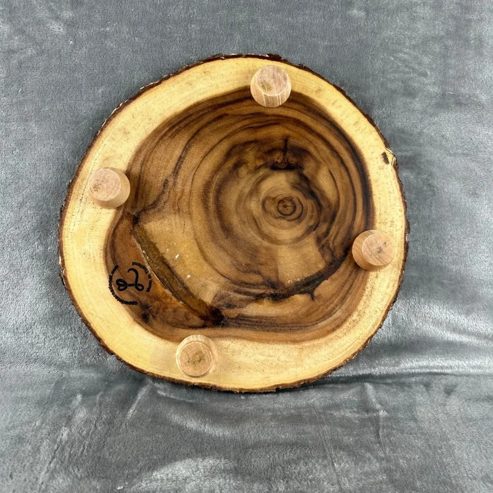 Lipper International Acacia Wood Bark Server Round Live Edge Footed Tray 12 Inch